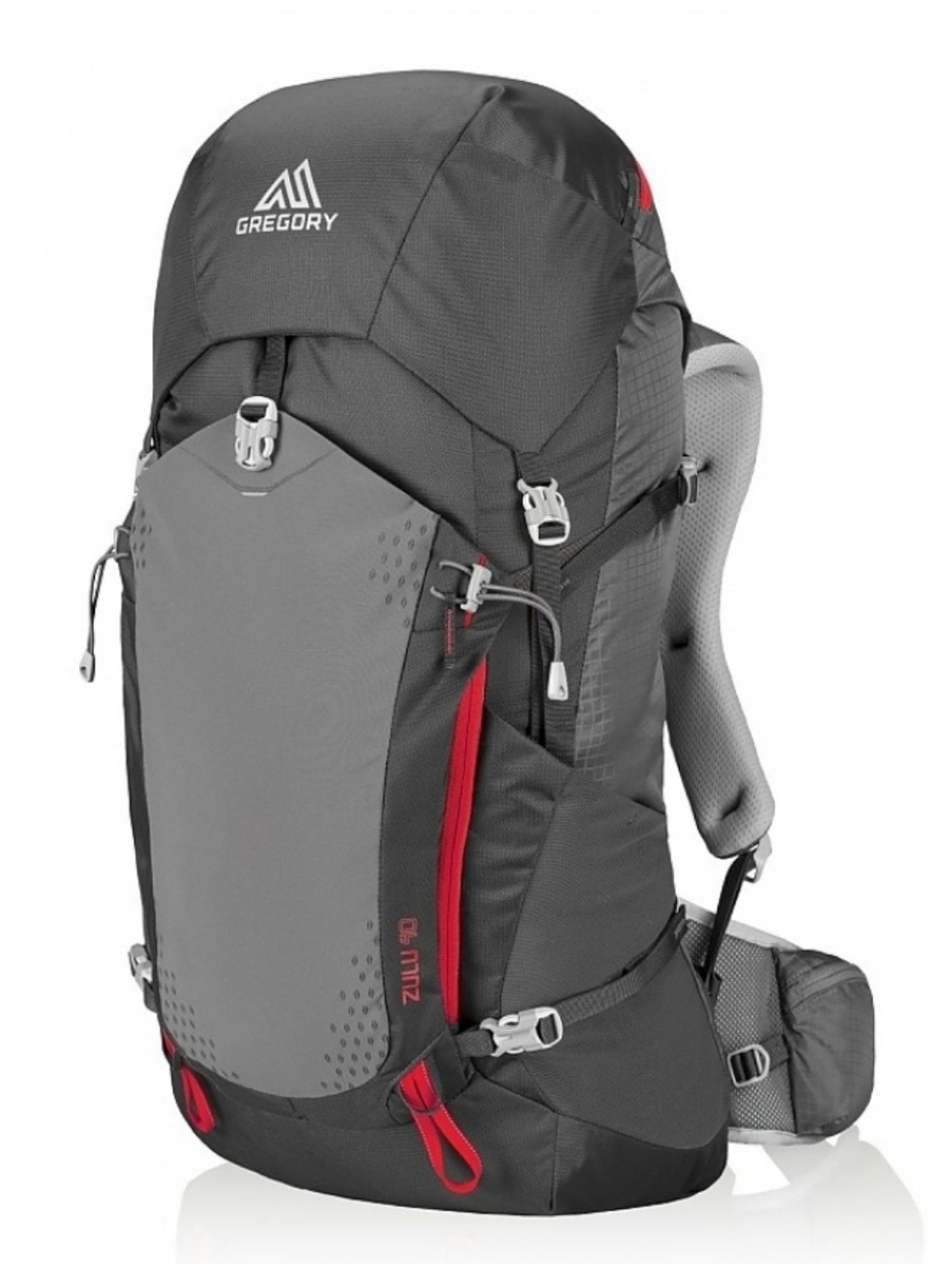 Gregory Zulu 40 Liter Black Hiking Backpack with Gray & Red Accents Size Large